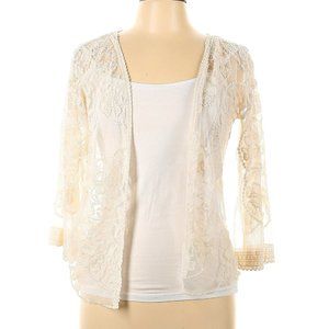 REBELLION Ivory Lace Open Front Cardigan Sweater Jacket Topper - Size Small